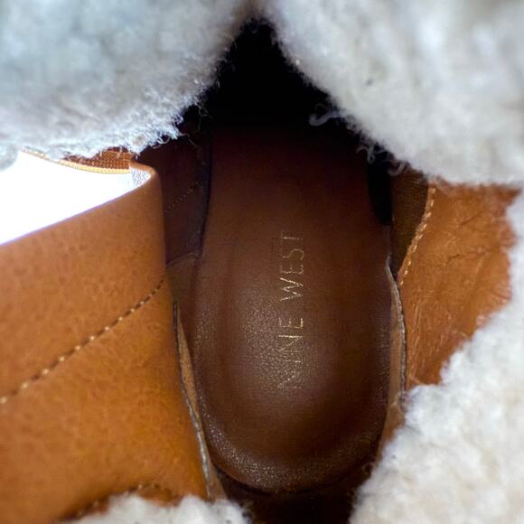 Nine West Boots Women's 7.5M Faux Fur Lined High Heel Lace Up Boots Faux Leather - Picture 8 of 9